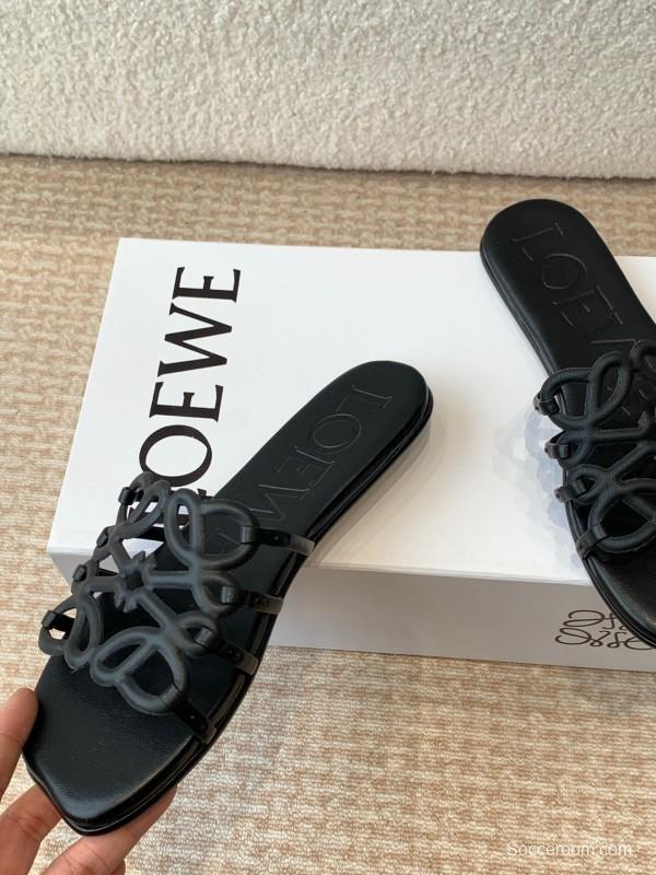 2025 Loewe Black Leather Slippers KFY00250
