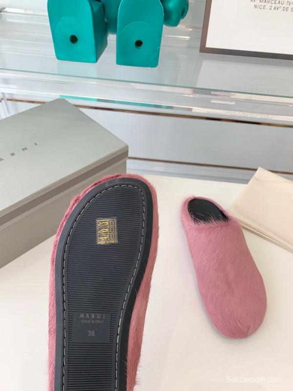 2024 Women Marni Pink Horsehair Slippers MJ00320