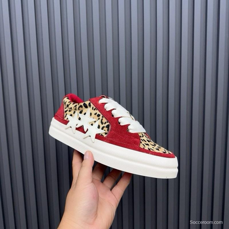 2024 Unisex Amiri Red Leopard Suede Leather Sneakers MJ00300