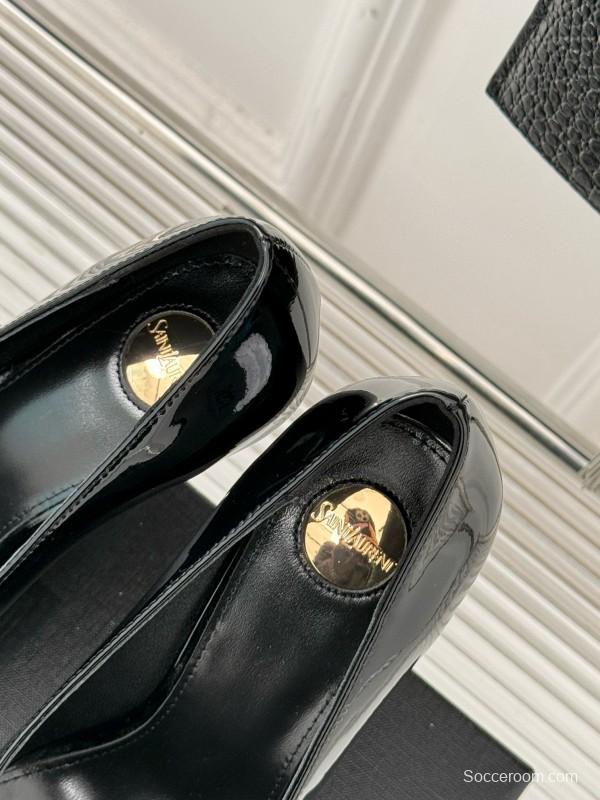 2024 Women Yves Saint Laurent Black Gold Patent Leather High Heels MJ00330