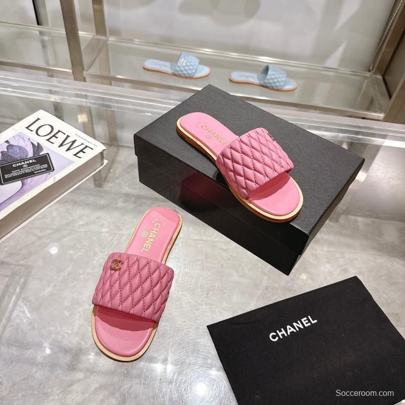 2025 Women Chanel Pink Lambskin Slippers LY00240
