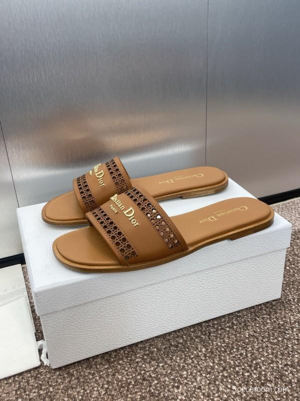 2025 Slippers Dior Brown Leather Casual KFY00300