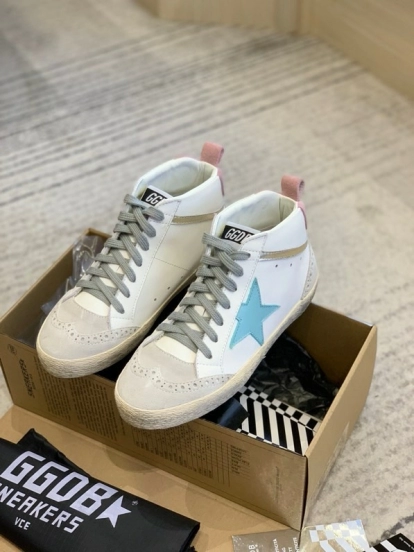 2024 Unisex GGDB White Blue Suede Leather High Top Sneakers MJ00300