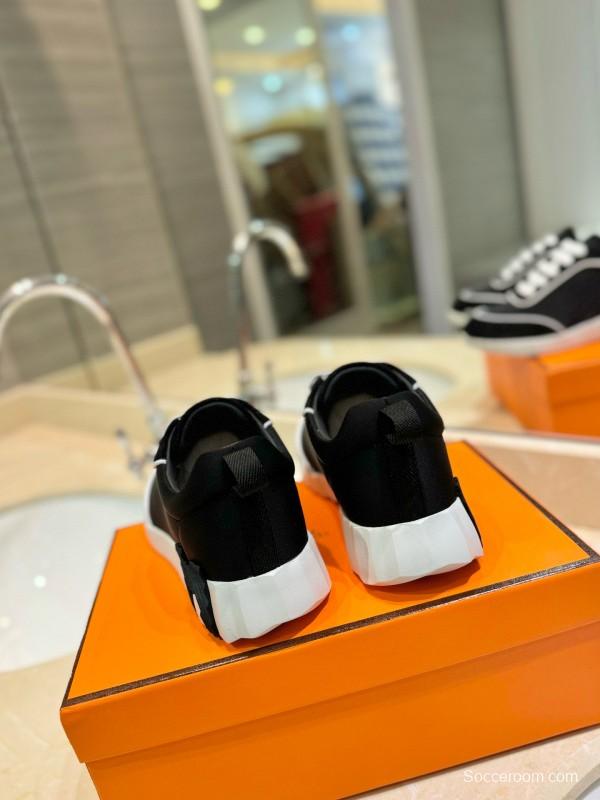 2024 Unisex Hermès Black Imported Silk Calfskin Suede Casual Sneakers MJ00320
