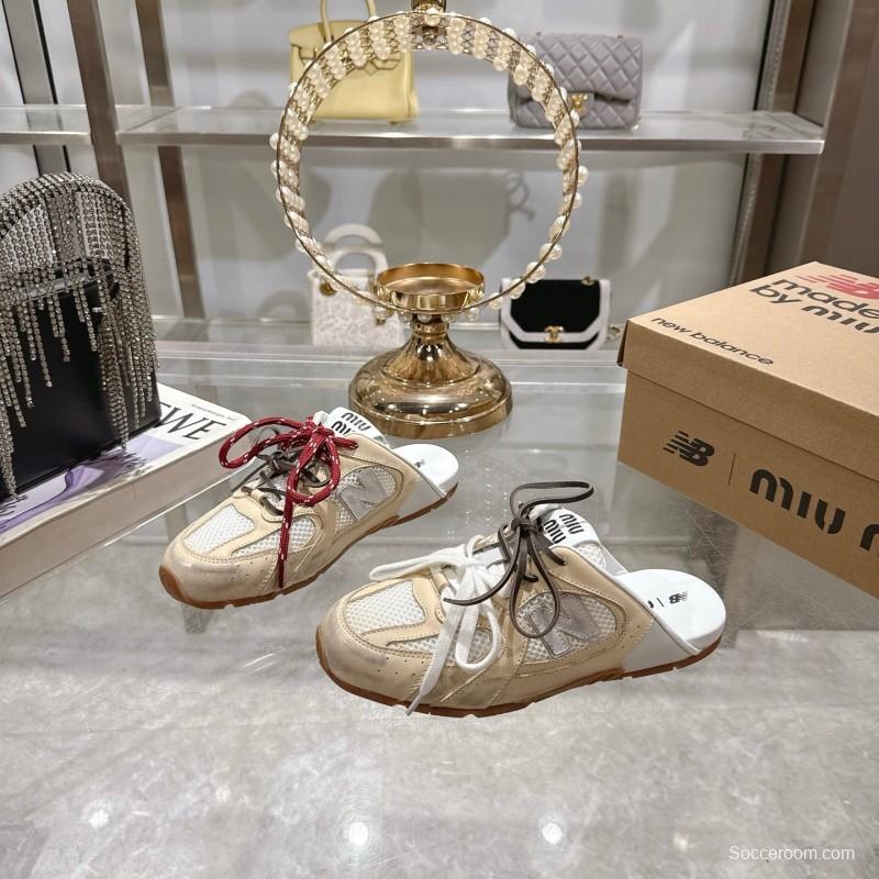 2025 Women Miu Miu Beige White Leather Sneakers