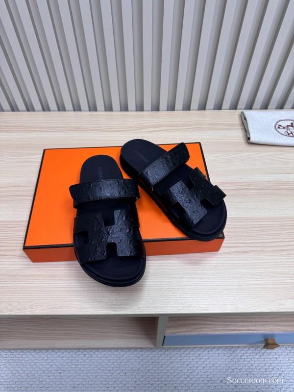 2025 Slippers Hermès Black Leather Slippers