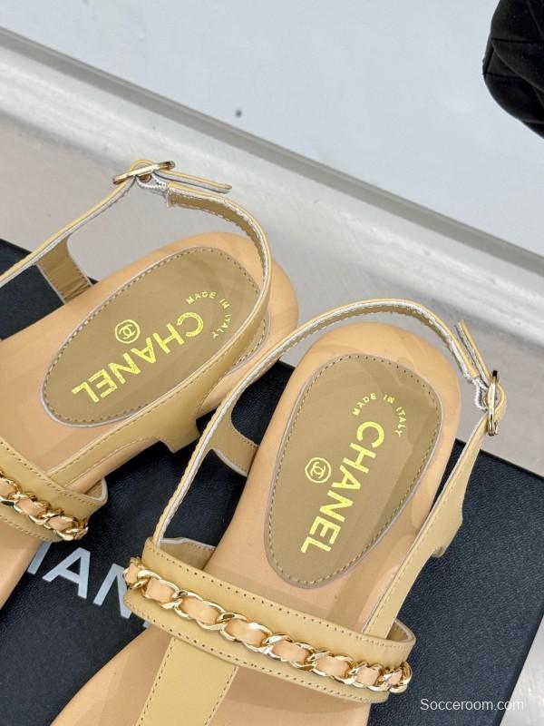 2025 Women Chanel Apricot Leather Sandals KFY00250