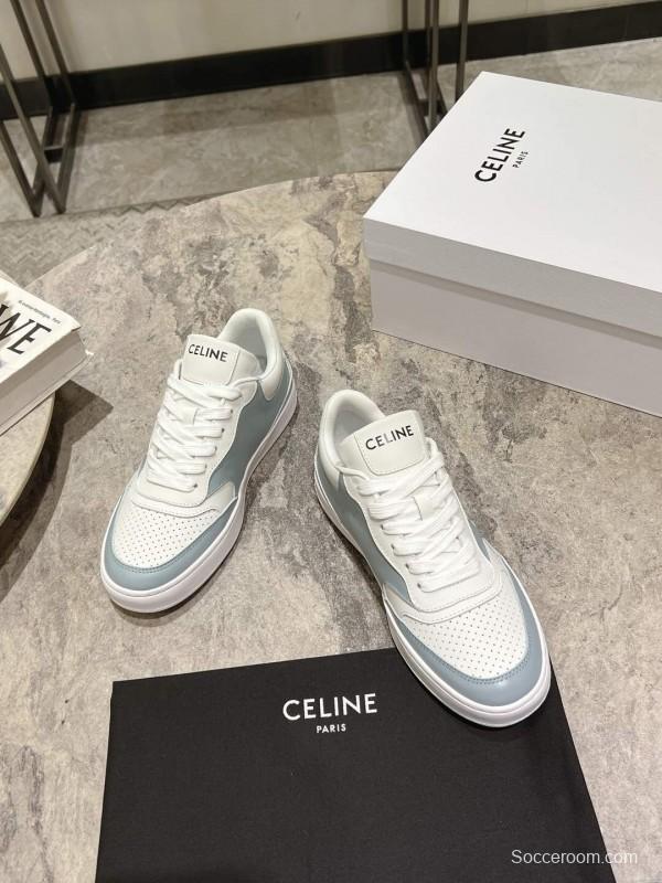 2025 Women Celine White Light Blue Leather Sneakers