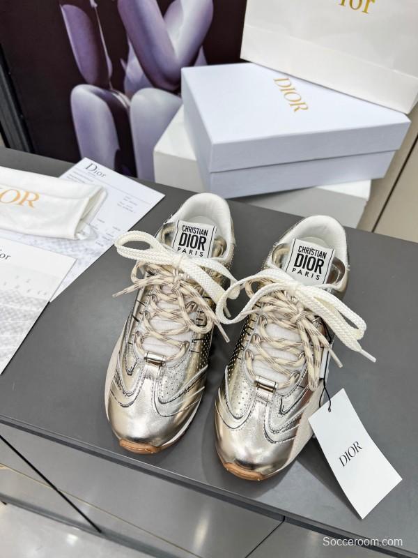 2025 Women Dior Silver Leather Suede Sneakers