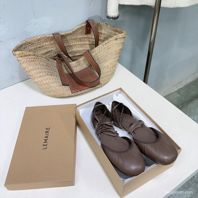 2025 Women LEMAIRE Brown Leather Ballet Flats