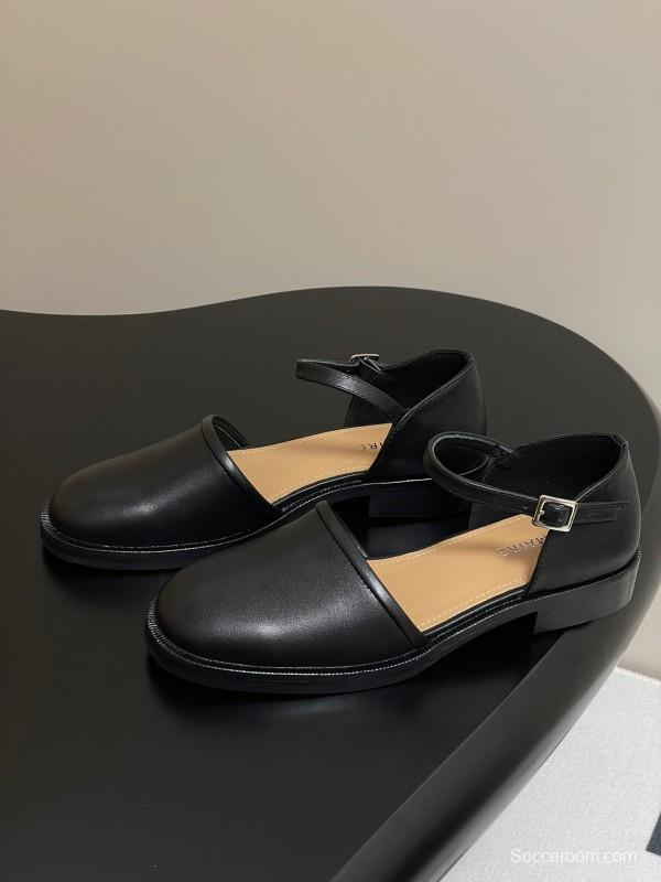 2025 Women Lemaire Black Leather Mary Jane Shoes KFY00320