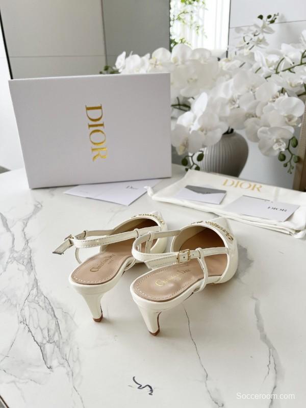 2025 Women Dior Ivory Leather Slingback High Heels KFY00310