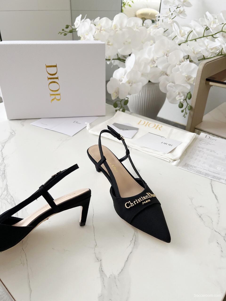 2025 Women Dior Black Fabric Slingback Kitten Heel