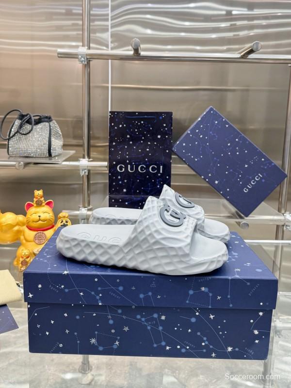 2025 Men Gucci Light Blue Rubber Slippers Interlocking G KFY00170