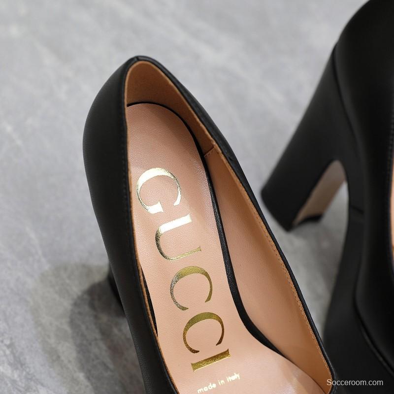 2025 Women Gucci Black Sheep Leather Platform Pumps KFY00320
