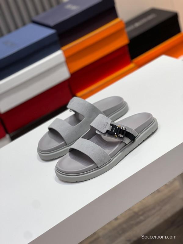 2025 Men Dior Grey Suede Leather Slippers CD Diamond AS00190