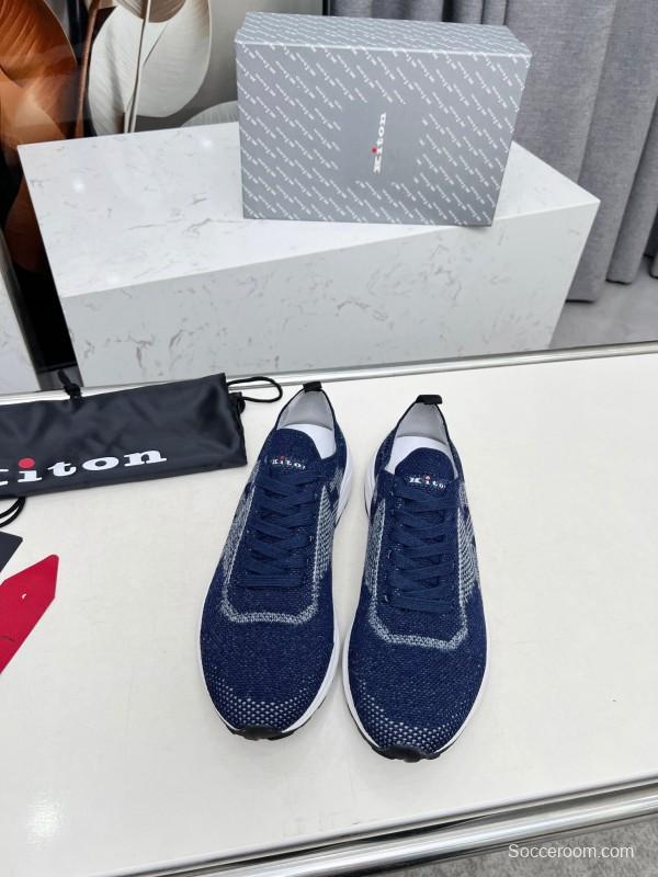 2025 Unisex Kiton Blue White Knit Sneakers AS00320