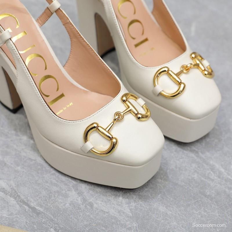 2025 Women Gucci White Lamb Leather Platform High Heels KFY00320