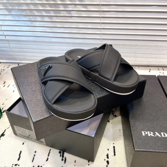 2025 Men Prada Black Fabric Sandals High Quality Craftsmanship KFY00230