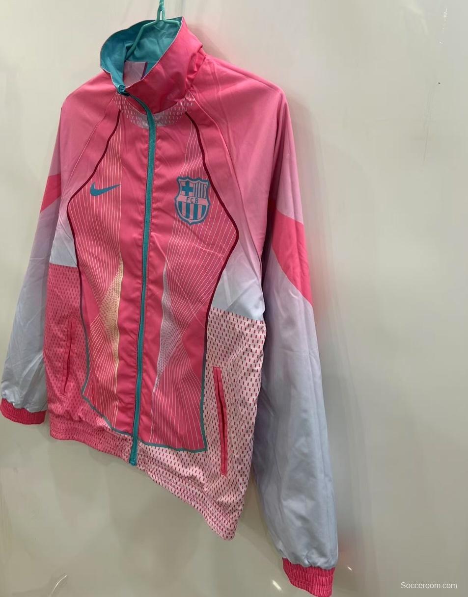 25/26 FC Barcelona Teal & Pink Training Windbreaker with Geometric Pattern