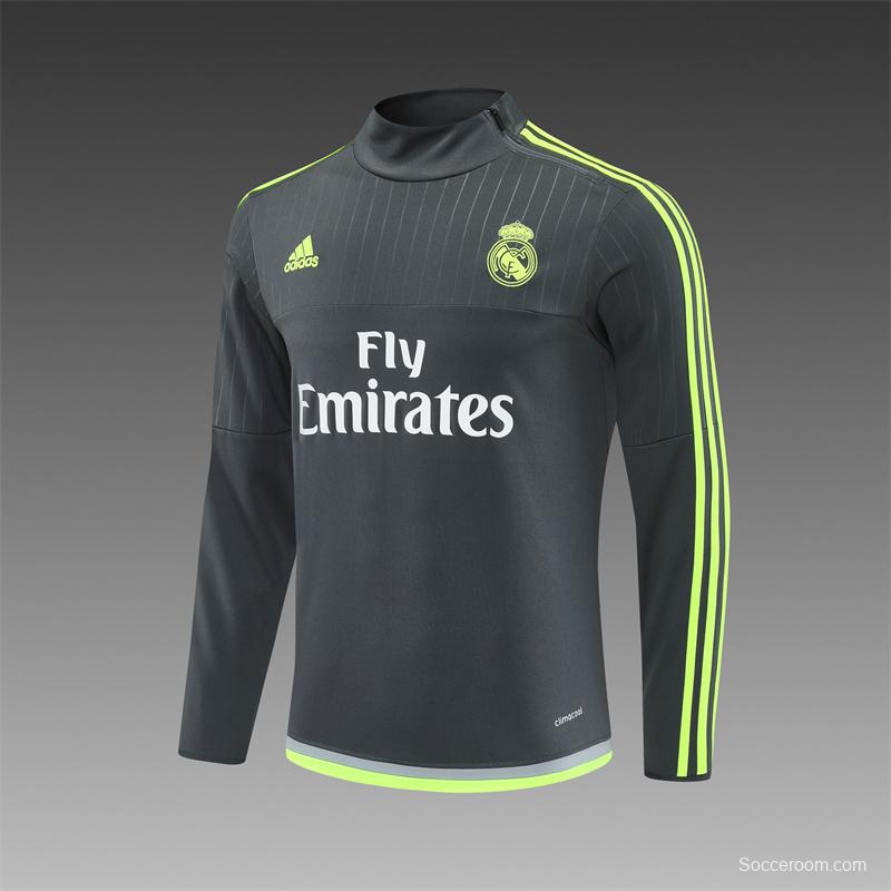 Retro 15/16 Real Madrid Dark Grey Half Zipper Jacket
