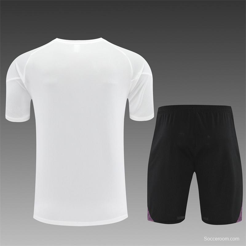25/26 Manchester United White Purple Short Sleeve+Soccer Shorts