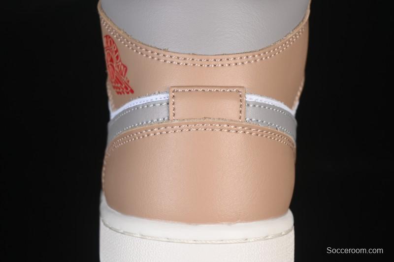 Nike Air Jordan 1 Mid AJ1 White Wheat Mid-Top Casual Sneakers - DQ8426-200