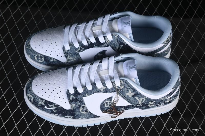 Nike SB Dunk Low LV Collaboration Tie-Dye Denim Anniversary High-End Custom Low-Top Casual Skate Shoes - SC0601-475