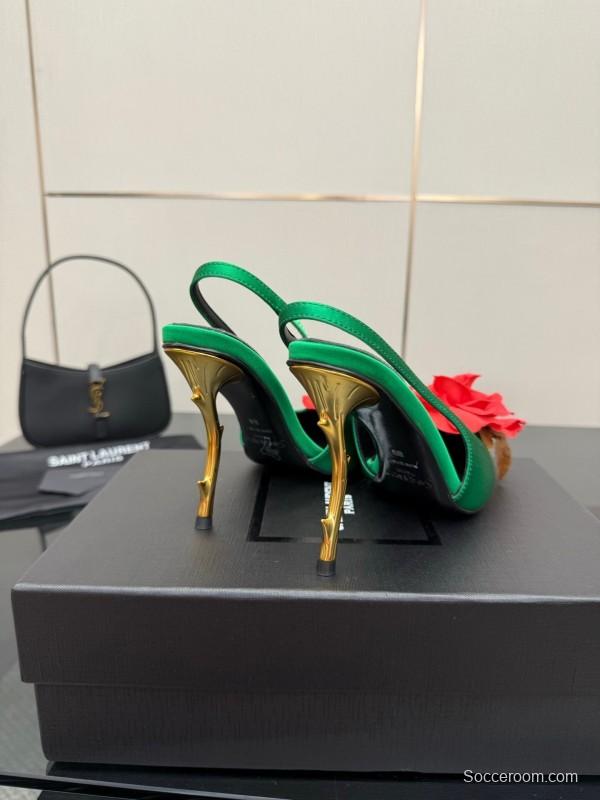 Saint Laurent 2025 Spring/Summer Rose Thorn High Heels with Sculptural Gold Heel - KFY00320