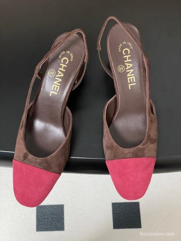 Chanel Sling-back Two-tone Suede Slingback Sandals Flat/Block Heel - KFY00280