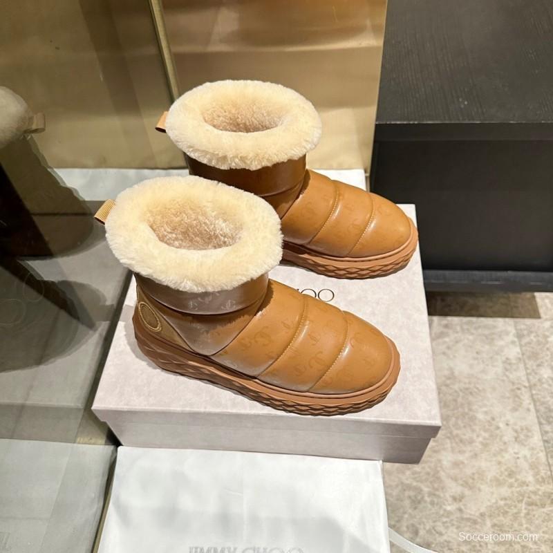 Jimmy Choo 2025 SS Casual White Sneakers with Genuine Wool Snow Boots - LY00340