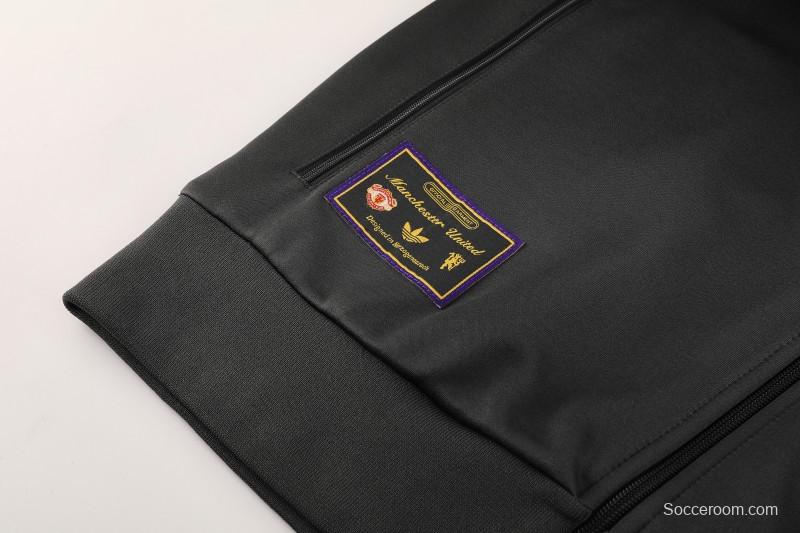 25/26 Manchester United 08 Dark Gray Half Zipper Jacket+Long Pants S-2XL