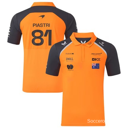 2026 F1 McLaren Racing Papaya Orange with Navy Blue Raglan Sleeves Polo Jersey