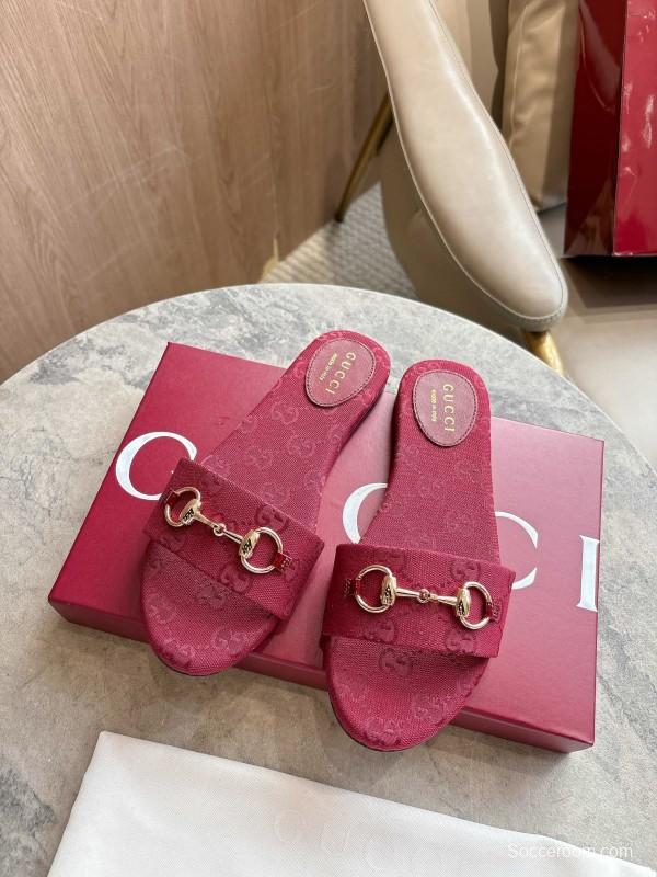 Gucci 2025/SS Leather Mule Sandals with Light Gold Horsebit Detail - LY00280