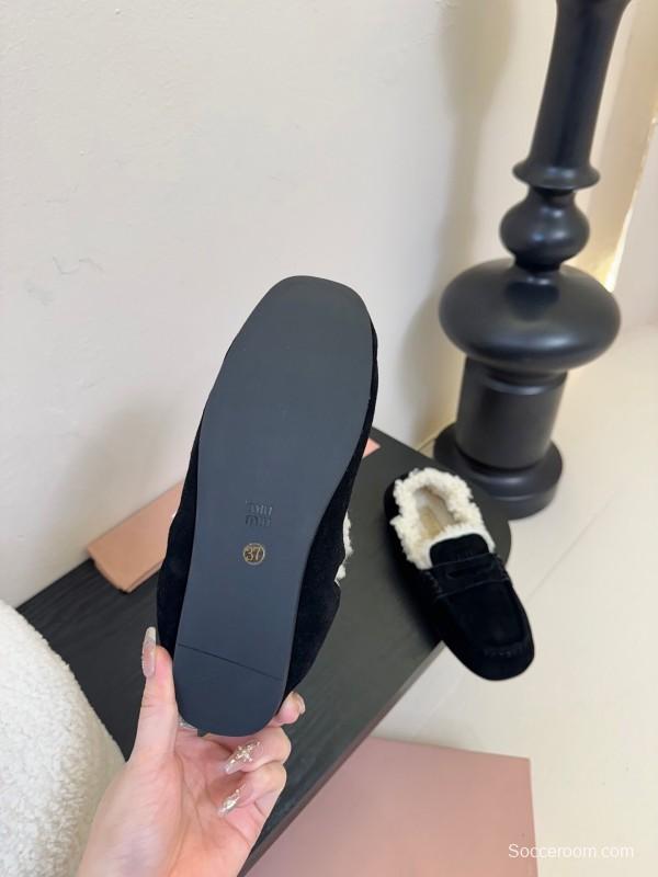 MIUMIU Thick Sole New British Style Wool Loafer Cotton Shoes - KFY00320