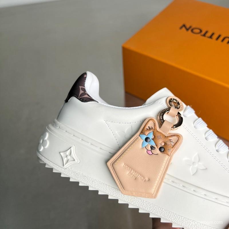 Louis Vuitton Takashi Murakami x LV Time Out Cherry Blossom Series Leather Round Toe Flat Low-Top Sneakers - YC