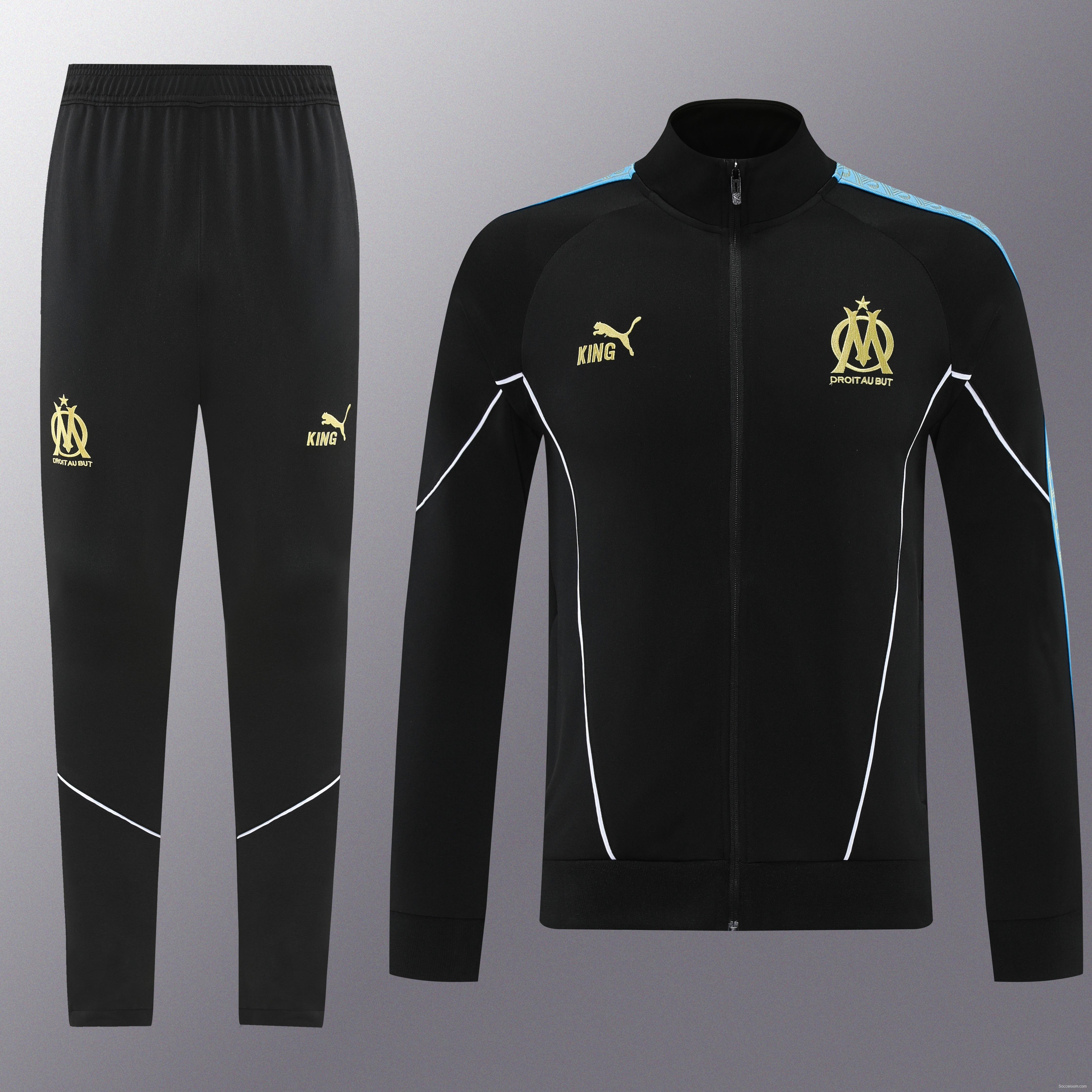 25/26 Olympique Marseille Black Full zipper Jacket Tracksuit+ long pants