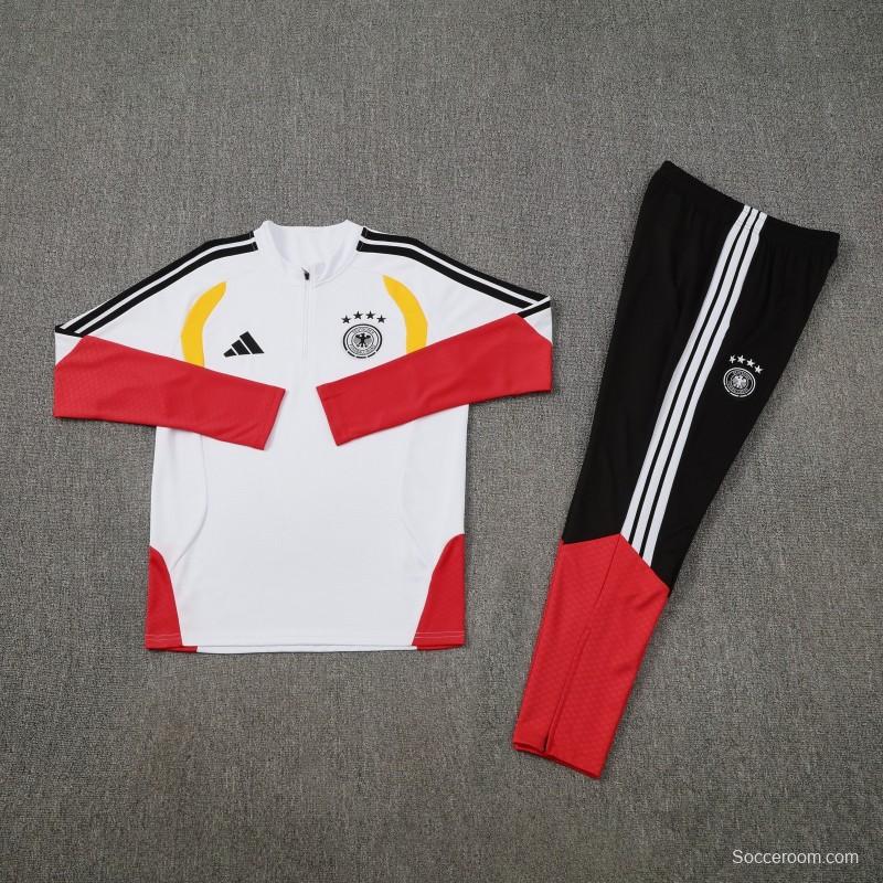 26/27 Germany White Half Zipper Jacket Tracksuit  + Long Pants