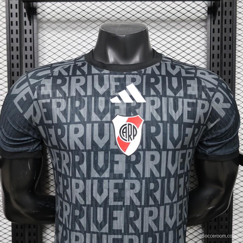 Player Version 26/27 River Plate Away Black with All-Over Letter Print Jersey