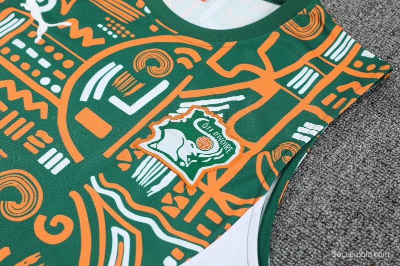 25/26 Côte d'Ivoire Green Tribal Print Sleeveless Training Vest +Shorts Set