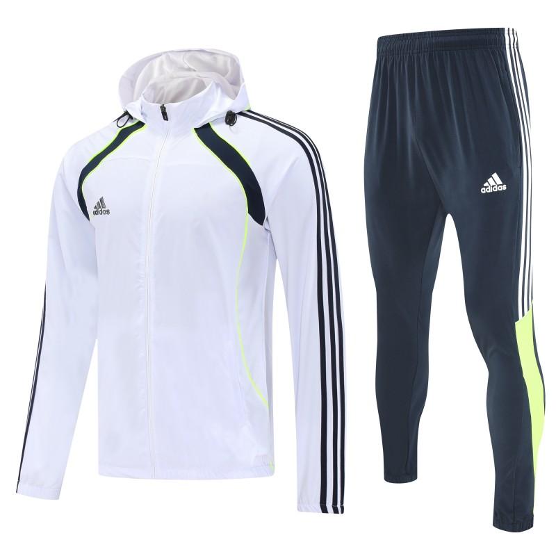 26/27 Adidas  White Full Zipper Hooded Jacket Tracksuit + Long Pants
