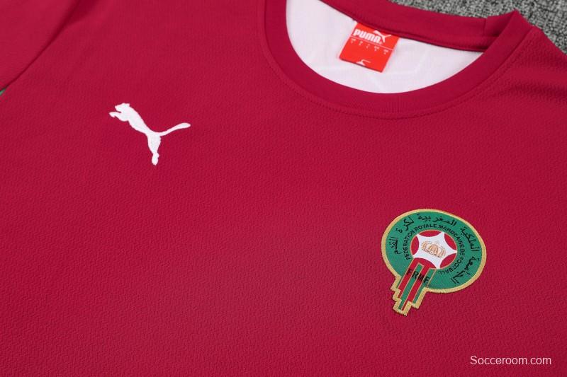 26/27 Morocco Red Short Sleeve+Green Soccer Shorts