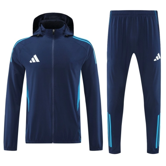26/27 Adidas Navy Blue With White logo Full Zipper Hooded Jacket Tracksuit + Long Pants