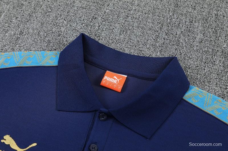 26/27  Marseille Navy Blue  Polo Training Shirt + Long Pants Tracksuit