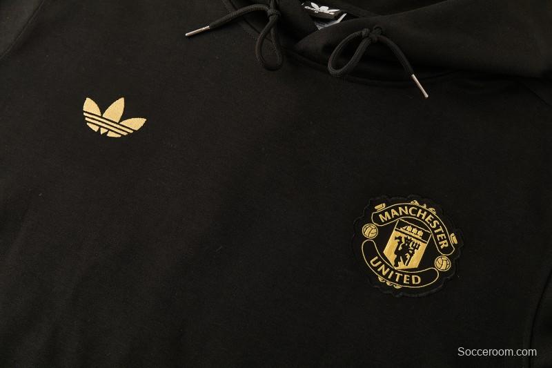 26/27 Manchester United Black Pullover Hooded Tracksuit + Long Pants