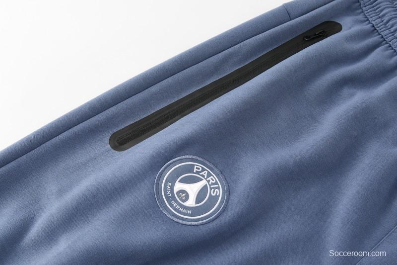 26/27  Paris Saint-Germain Steel Blue Full Zipper Hooded Jacket Tracksuit + Long Pants