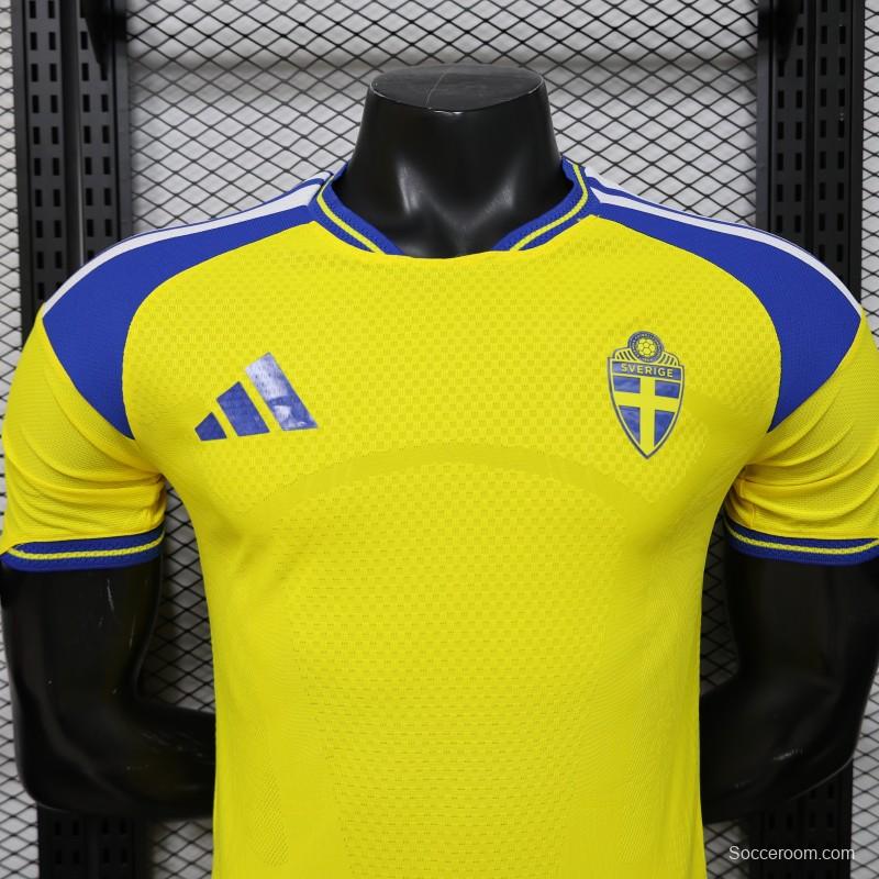 Player Version 2026 Sweden Yellow with Blue Panel Home Jersey