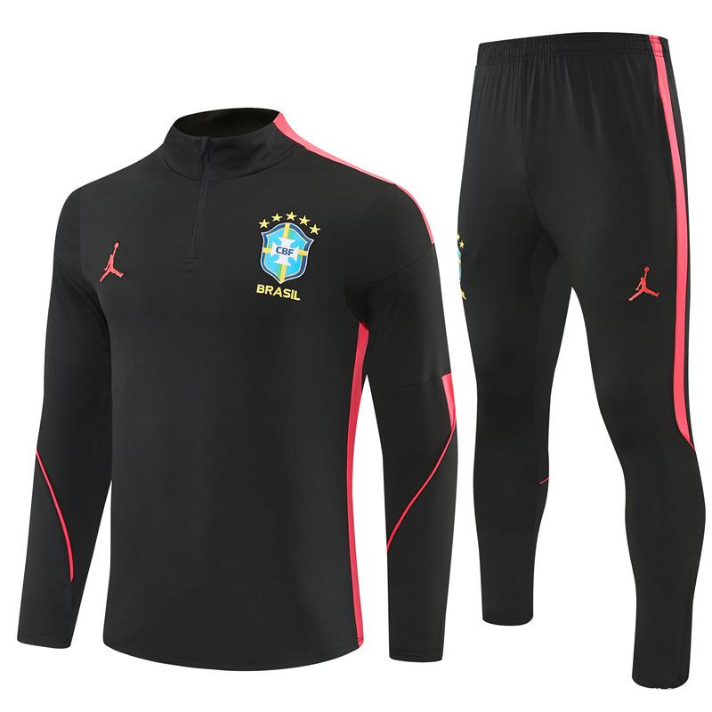 26/27 Brazil Black & Red Half Zipper Jacket Tracksuit + Long Pants