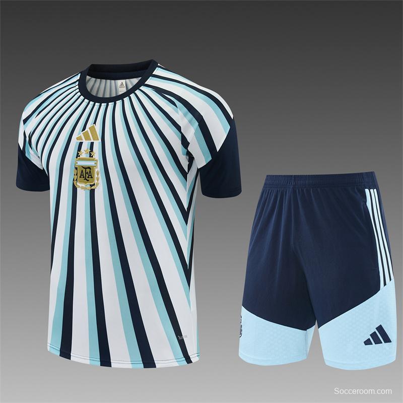 2026 Argentina White & Light Blue Radial Stripe Short Sleeve+Soccer Shorts