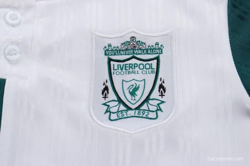 Retro 1995/96 Kids Liverpool White & Green Away Jersey